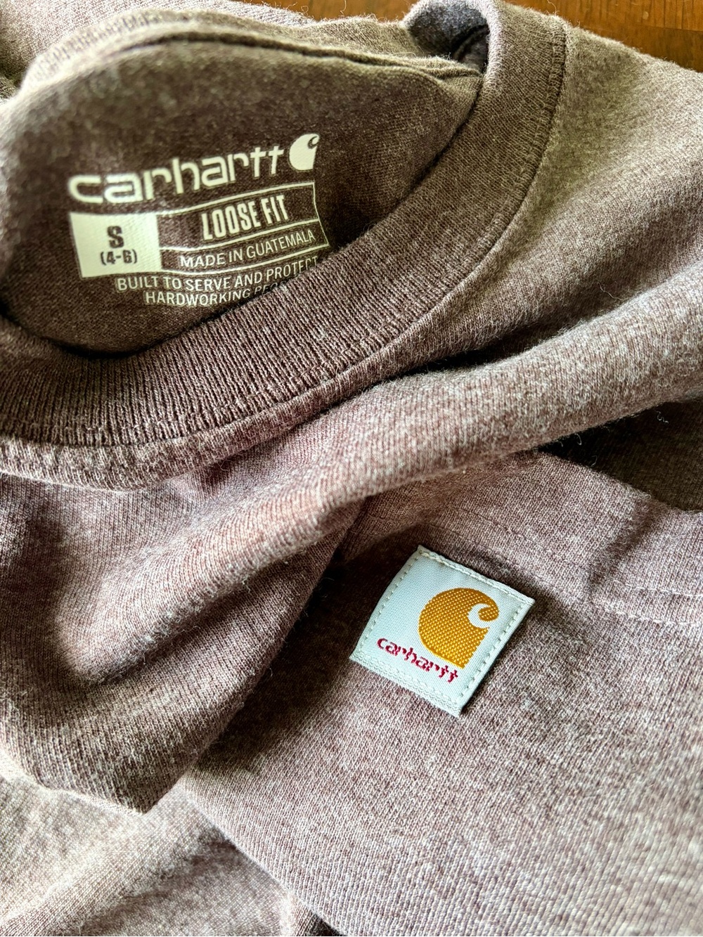 Youth Carhartt Mauve Crewneck Short Sleeve with Gold Logo “Carhartt” Patch